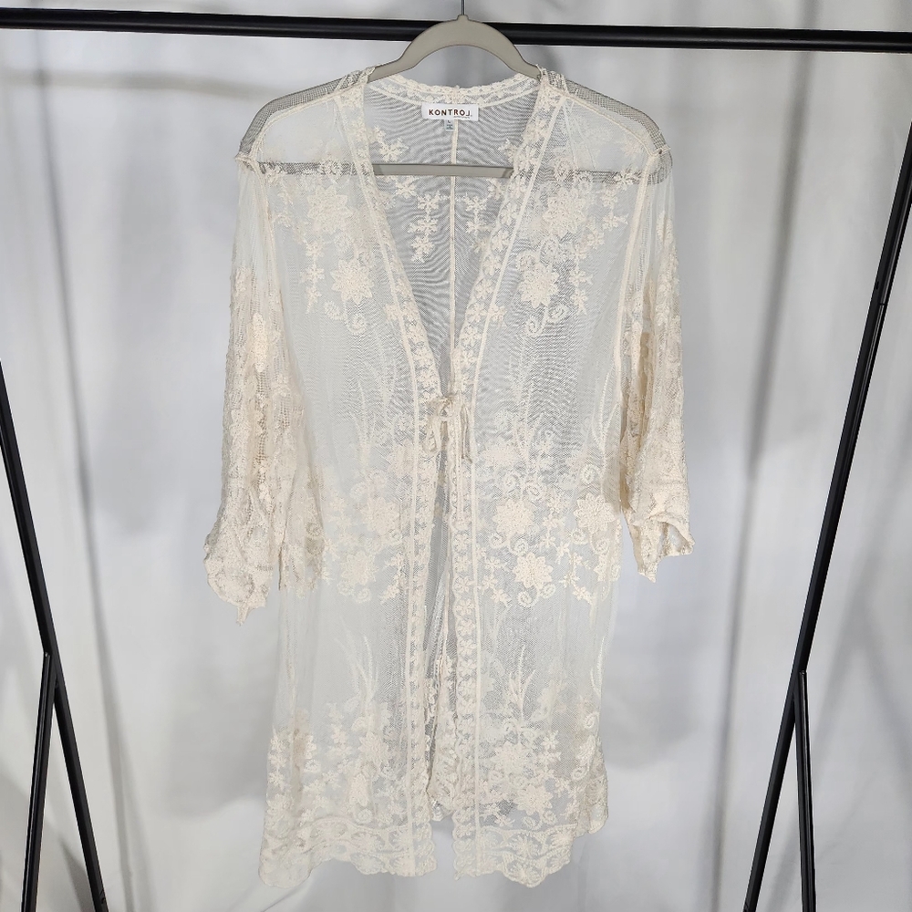 Kontrol Contemporary Lace Front Tie Cardigan Large